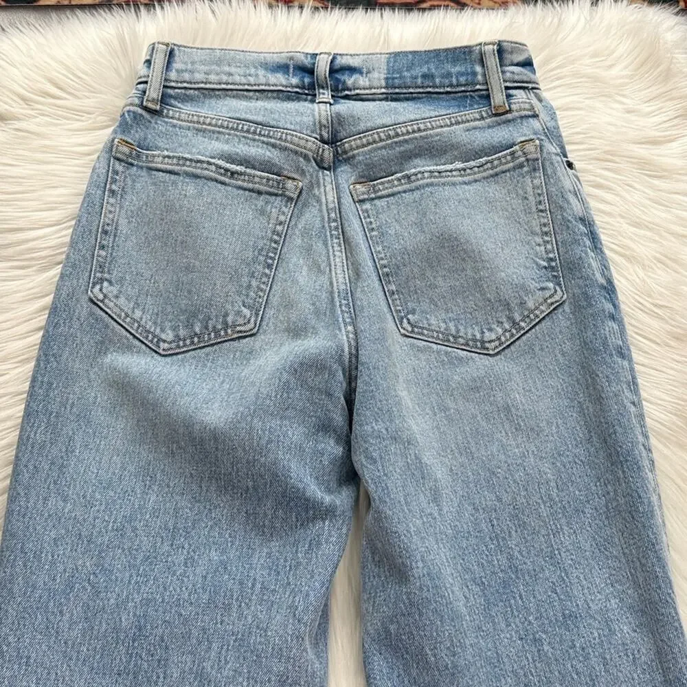 Abercrombie The 90’s Straight Ultra High Rise Blow Out Knee Jeans
